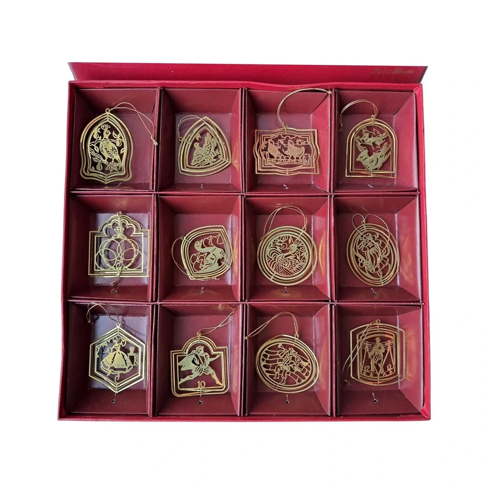 International Silver Co 12 Days of Christmas Solid Brass Ornaments Set & Extras
